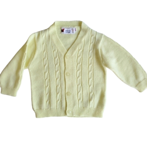 Vintage Mimi Cardigan Cable Knit Sweater Button-Up Yellow Baby Girl 24 Month - Picture 1 of 4